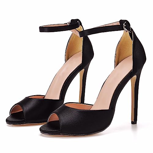 ROBAUN Sandalen Damen, 11 Cm 35-46 EU High Heel Stiletto Open Toe Pump Hausschuhe, Einfarbig Modische Elegante Formelle Braut Hochzeit Schuhe Für Kleider Abend Party Anlass- Black|| 42 EU von ROBAUN