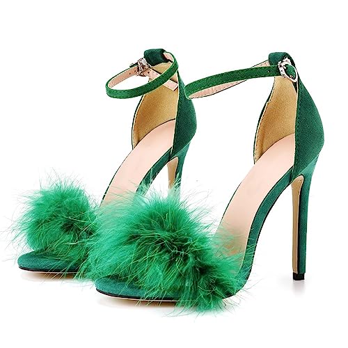 ROBAUN Sandalen Damen, 11 Cm 35-46 EU High Heel Stiletto Open Toe Wildleder Pumps Hausschuhe, Einfarbig Modische Elegante Formelle Braut Hochzeit Schuhe Für Kleider Abend Partys- Green|| 46 EU von ROBAUN