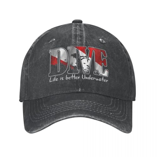 Cowboy-Baseballkappe Basecap Baseballkappe mit Aufschrift „Scuba Diving Life Is Better Underwater“, für Herren und Damen, im Used-Look, gewaschene Mütze, modische Outdoor-Sommer-Snapback-Mütze von ROBEIUO