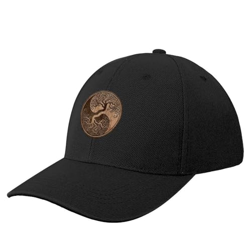 ROBEIUO Baseballkappe Basecap Grobe Holzmaserung Wirkung Baum des Lebens Yin Yang Baseball Cap Beach Snapback Cap Snap Back Hut Hüte für Frauen Männer von ROBEIUO