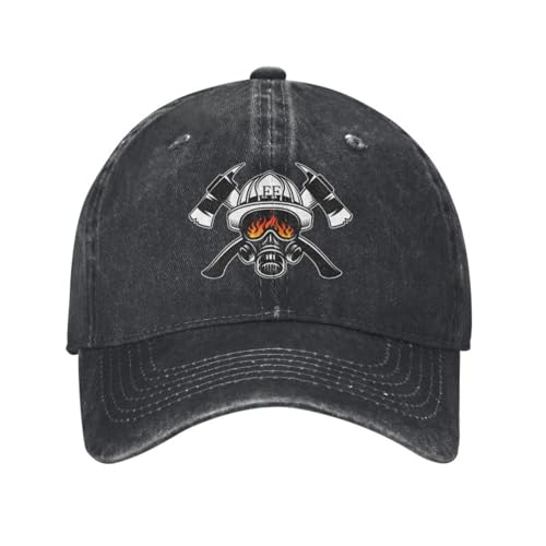 ROBEIUO gewaschen Baumwolle Baseball Hüte Baseballkappe mit Feuerwehr-Totenkopf für Herren und Damen Baumwolle atmungsaktiv Feuerwehrmann Feuerrettung Papa-Mütze Performance-Snapback-Caps von ROBEIUO