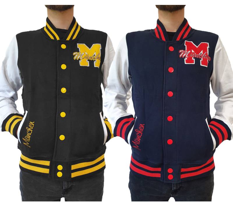 ROBIN RUTH München Herren College-Jacke mit Schriftzug Frühlings-Jacke mit Stickerei Übergangs-Jacke Sweat-Jacke Navy/Rot oder Schwarz/Gelb von ROBIN RUTH