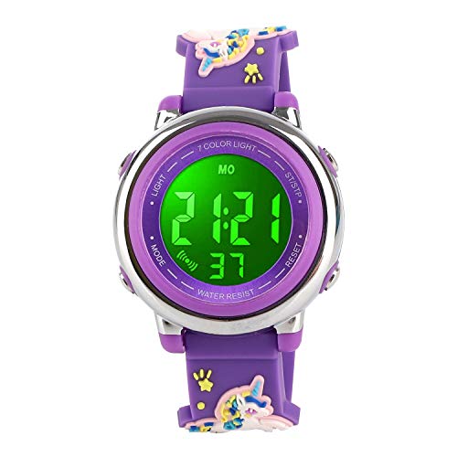 ROBOTE 7-farbige Kinder-Jungen-Digitaluhren, wasserdicht, Outdoor-Sport, Digitaluhren, analoge Uhr mit Wecker/Timer/LED-Licht, elektronische, stoßfeste Armbanduhr (A-Lila), A-purple von ROBOTE