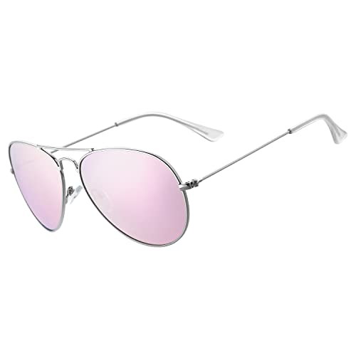 ROCF ROSSINI Polarisierte Pilotenbrille Damen Verspiegelt Piloten Sonnenbrille Herren Retro-Brillen Unisex UV400 Schutz mit Box (Silber/Rosa) von ROCF ROSSINI