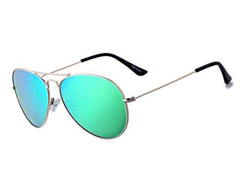 ROCF ROSSINI Polarisierte Pilotenbrille Damen Verspiegelt Piloten Sonnenbrille Herren Retro-Brillen Unisex UV400 Schutz mit Box (Gold/Green) von ROCF ROSSINI