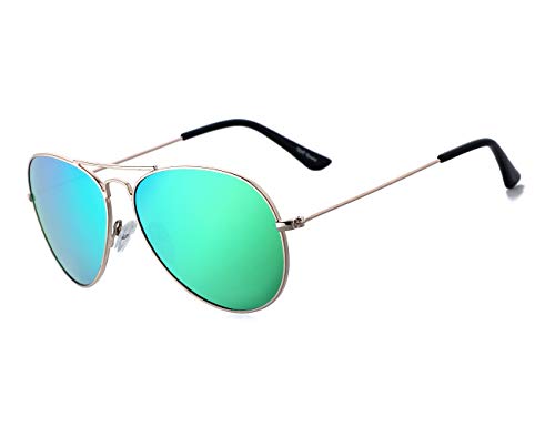 Rocf Rossini Polarisierte Pilotenbrille Damen Verspiegelt Piloten Sonnenbrille Herren Retro-Brillen Unisex UV400 Schutz mit Box (Gold/Green) von Rocf Rossini