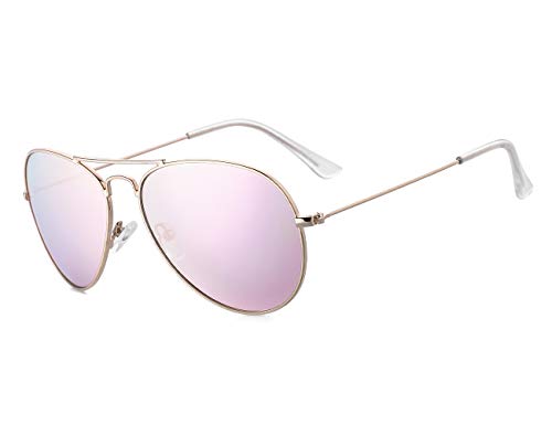 ROCF ROSSINI Polarisierte Pilotenbrille Damen Verspiegelt Piloten Sonnenbrille Herren Retro-Brillen Unisex UV400 Schutz mit Box (Gold/Pink) von ROCF ROSSINI