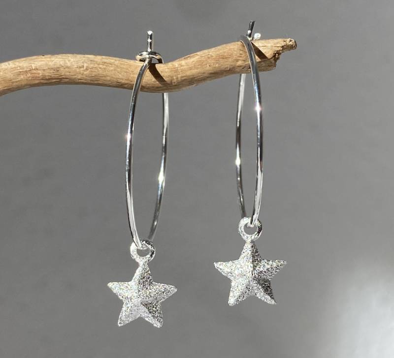 Creole Silber Mit Stern | Ohrringe Damen Spiritueller Schmuck Geschenk Für Beste Freundin Symbol Bedeutung von ROCIABoutique