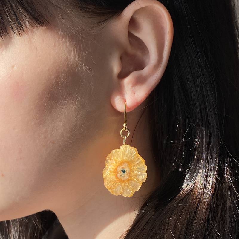 Goldene Gelbe Kristall Ohrringe in Blütenform, Designer Sommer Schmuck, Goldschmuck Damen Mit Edelsteinen, Geschenk Mama, Frau, Freundin von ROCIABoutique