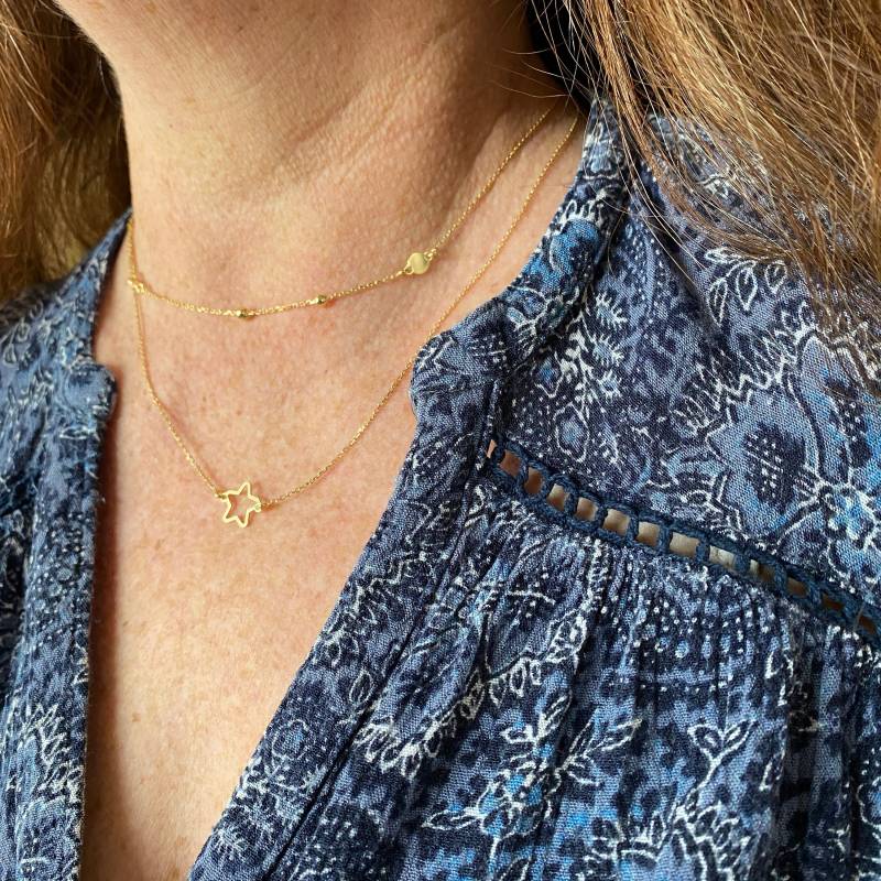 Layering Ketten in Gold | Zweireihige Kette Mit Perlen, Blättchen Und Stern Schmuck Sterling Silber Vergoldet Sommer Geschenk von ROCIABoutique