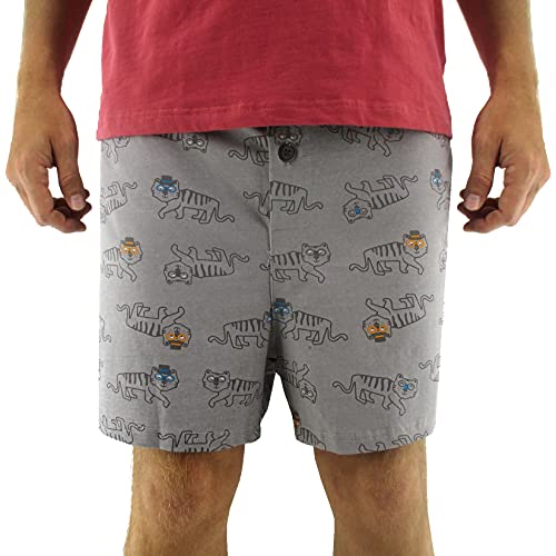 Herren-Schlafanzug, weich, dehnbar, entspannte Passform, gemustert, Baumwoll-Jersey, Strick, Schlaf-Shorts, Graue Tiger, Large von ROCK ATOLL