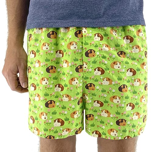 ROCK ATOLL Herren Bunte lustige Tier All Over Print Baumwolle Boxershorts S-XXL, Grünes Meerschweinchen-Aufdruck, Large von ROCK ATOLL