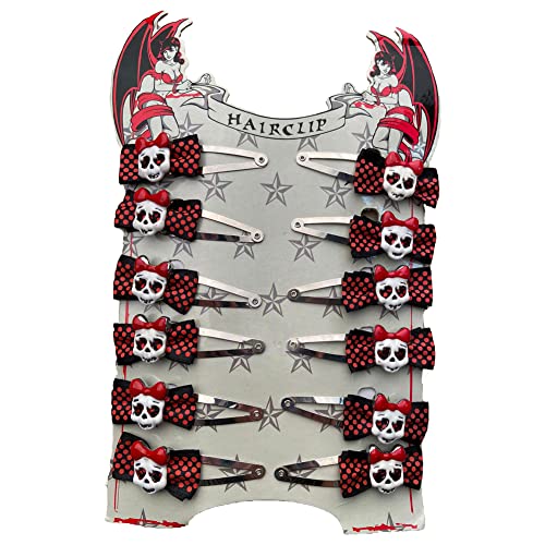 6xPaar Sparset Haarspangen Lustige Auffällige Motive für Kinder Halloween Fasching Karneval Cosplay Haarschmuck für Damen (Girly Totenkopf Haarspangen Display) von ROCK DADDY Estd 2000 ROCK HARD CLOTHING