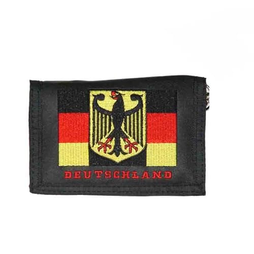 Geldbörse Lustige Moderne Rock Motive Herren Damen Kinder Unisex Börsen Geldbeutel Portemonnaie Kunstleder Münzfach Slim Wallet mit Kette (Geldbörse mit Deutschland Flagge Stickerei und Kette) von ROCK DADDY Estd 2000 ROCK HARD CLOTHING