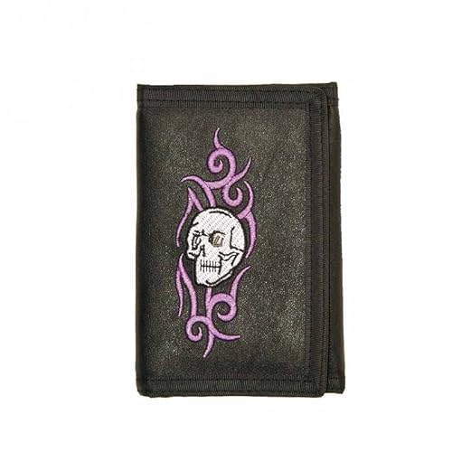 Geldbörse Lustige Moderne Rock Motive mit Aufdruck für Herren Damen Kinder Unisex Börsen Geldbeutel Portemonnaie Kunstleder Münzfach Slim Wallet mit Kette (Geldbörse mit Tattoo Totenkopf Stickerei) von ROCK DADDY Estd 2000 ROCK HARD CLOTHING