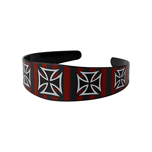 Haarschmuck Haaraccessoire Leopard Retro Verschiedene Motive Haarreifen Damen Vintage Haarband Headband Breite Haarreifen für Damen Mädchen (Gestreifter Haarreifen mit Eisernem Kreuz Aufdruck) von ROCK DADDY Estd 2000 ROCK HARD CLOTHING