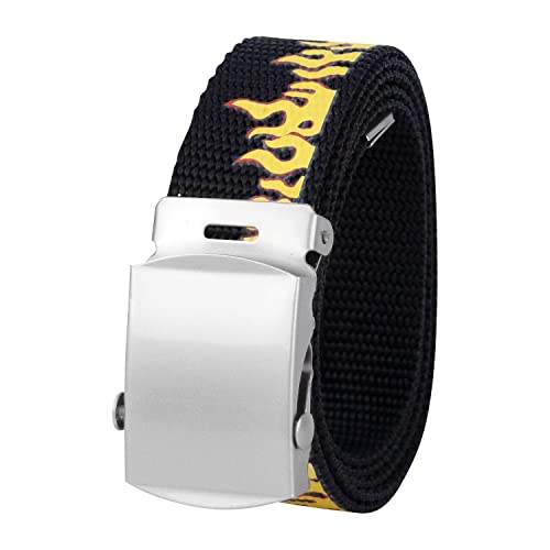 ROCK DADDY Estd 2000 ROCK HARD CLOTHING Unisex Adjustable Unisex Belt Gürtel Canvas Jeans Metallschnalle Streetwear Mode Belt Resistentem Canvas Tactical (Stoffgürtel mit Flammen Aufdruck One Size) von ROCK DADDY Estd 2000 ROCK HARD CLOTHING