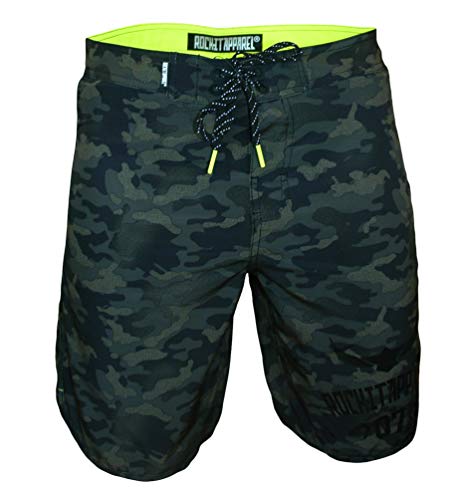 ROCK-IT Apparel Boardshort für Herren im Camouflage Look I extra dünner Stoff, schnelltrocknend, ohne Innenhose I Perfekt zum surfen, Strand, Pool oder Freibad Camo Grün L von ROCK-IT Apparel