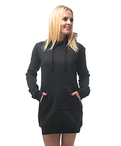 ROCK-IT Apparel® Damen Hoodie Sweatkleid mit Kapuze - Hoodie Kleid - Kapuzenpullover Zipper - Kapuzenjacke - Sweater Größe XS-XXL - Schwarz - hochwertig und sehr Soft L von ROCK-IT Apparel