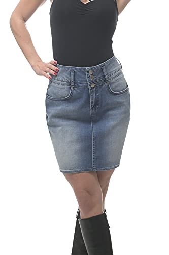 ROCK-IT Apparel Damen Jeansrock - Figurbetont hohe Taille - Jeansstoff Weich und elastisch - Gehschlitz hinten - Größen 34-42 - Farbe Blau 36 von ROCK-IT Apparel