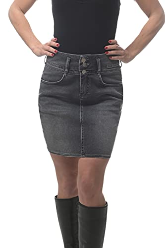 ROCK-IT Apparel Damen Jeansrock - Figurbetont hohe Taille - Jeansstoff Weich und elastisch - Gehschlitz hinten - Größen 34-42 - Farbe Schwarz 34 von ROCK-IT Apparel