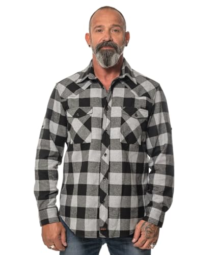 ROCK-IT Apparel® Flanellhemd Herren Langarm Holzfällerhemd Karohemd Premium Freizeithemd Shirt kariert Größen S-5XL Made in Europe Schwarz/Grau L von ROCK-IT Apparel