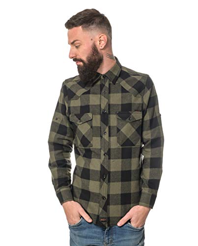 ROCK-IT Apparel® Flanellhemd Herren Langarm Holzfällerhemd Karohemd Premium Freizeithemd Shirt kariert Größen S-5XL Made in Europe Schwarz/Olive XXL von ROCK-IT Apparel