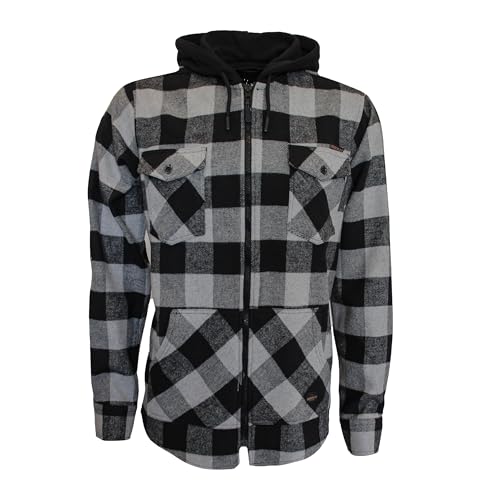 ROCK-IT Apparel® Herren Flanellhemd mit Kapuze Langarm Holzfällerhemd Karohemd Premium Freizeithemd Shirt kariert Größen S-5XL Made in Europe Grau/Schwarz 3XL von ROCK-IT Apparel