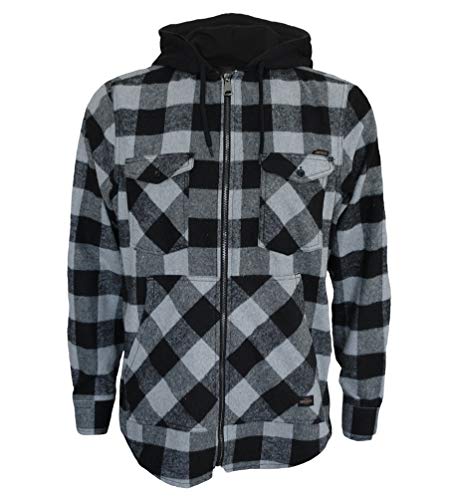 ROCK-IT Apparel® Herren Flanellhemd mit Kapuze Langarm Holzfällerhemd Karohemd Premium Freizeithemd Shirt kariert Größen S-5XL Made in Europe Grau/Schwarz XL von ROCK-IT Apparel