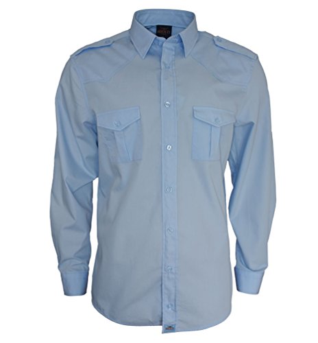 ROCK-IT Apparel® Herren Hemd Langarm US-Hemd Military Look Worker Hemd Worker Shirt Freizeit Made in Europa Größen S-5XL Farbe Hellblau Small von ROCK-IT Apparel