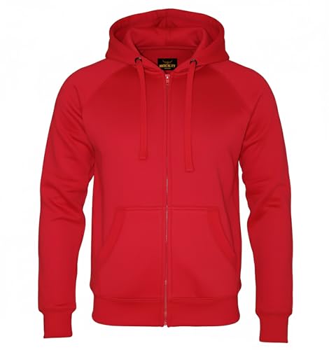ROCK-IT Apparel Kapuzenjacke Slim FIT, Herren Sweatjacke, Heavy Hoodie Zipper, Ziphood, Workerhoodie, Pullover mit Reißverschluss und Fleece-Innenseite [S-3XL] Rot Large von ROCK-IT Apparel