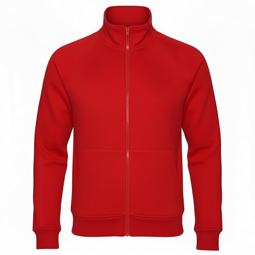 ROCK-IT Apparel I Sweatjacke Herren ohne Kapuze I Sweatshirt Herren mit Stehkragen und Reißverschluss [S-5XL] Premium Qualität mit Fleece-Innenseite I Rot 4X-Large von ROCK-IT Apparel
