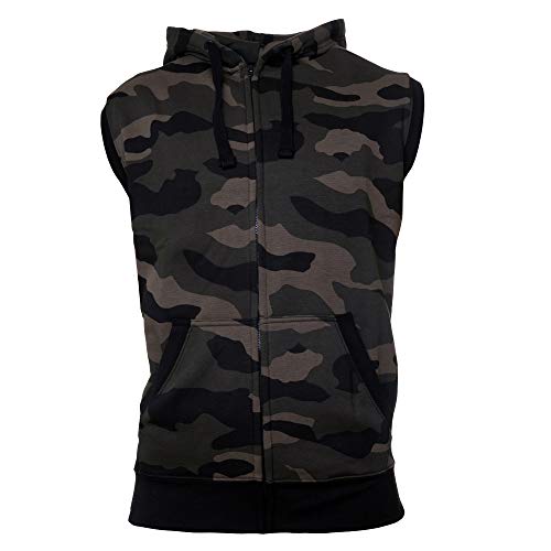 ROCK-IT Apparel Zipped Hoodie ärmellos für Herren Sleeveless Fitness Kapuzenpullover Männer Sweater Trainingsweste Sweatshirt Tank Top S-4XL Farbe Dark Camo 3X-Large von ROCK-IT Apparel