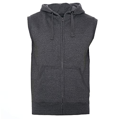 ROCK-IT Apparel Zipped Hoodie ärmellos für Herren Sleeveless Fitness Kapuzenpullover Männer Sweater Trainingsweste Sweatshirt Tank Top S-4XL Farbe Dark Heather Grau Medium von ROCK-IT Apparel