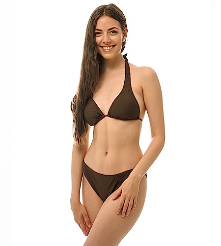 ROCK-IT Apparel Bikini Damen Set I Bikinioberteil Set mit Bikinihose I Triangel Bikini mit Push up Pads zum rausnehmen I Farbe Dunkelbraun (Slip S - Top S) von ROCK-IT Apparel