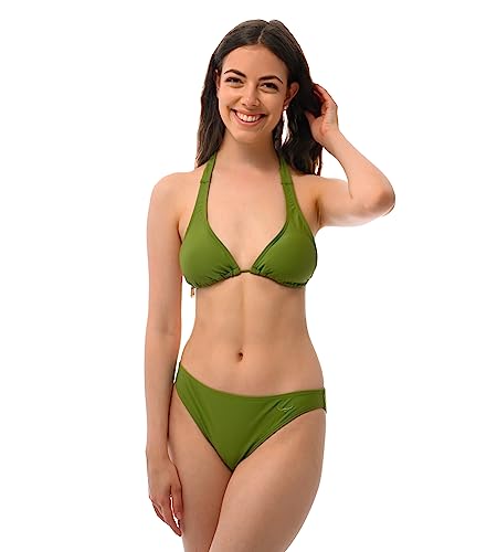 ROCK-IT Apparel Bikini Damen Set I Bikinioberteil Set mit Bikinihose I Triangel Bikini mit Push up Pads zum rausnehmen I Farbe Olive Grün (Slip L - Top L) von ROCK-IT Apparel