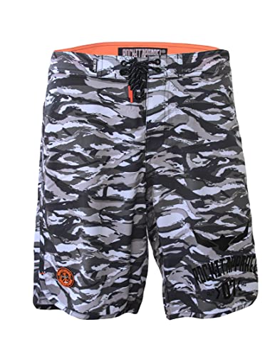 ROCK-IT Apparel Boardshort für Herren im Camouflage Look I extra dünner Stoff, schnelltrocknend, ohne Innenhose I Perfekt zum surfen, Strand, Pool oder Freibad Camo Weiß/Grau XL von ROCK-IT Apparel