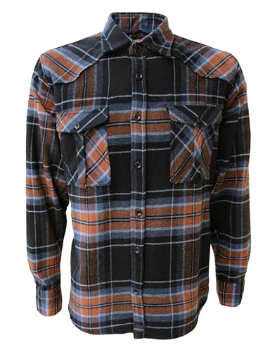 ROCK-IT Apparel Flanellhemd Herren kariert Langarm Baumwolle Holzfällerhemd Männer Karohemd Regular Schnitt weicher Stoff Made in Europe [Größen S-5XL] 4XL Braun/Blau/Grau von ROCK-IT Apparel