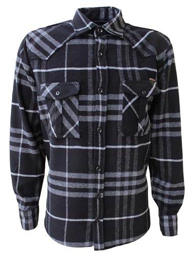 ROCK-IT Apparel Flanellhemd Herren kariert Langarm Baumwolle Holzfällerhemd Männer Karohemd Regular Schnitt weicher Stoff Made in Europe [Größen S-5XL] S Schwarz/Grau von ROCK-IT Apparel