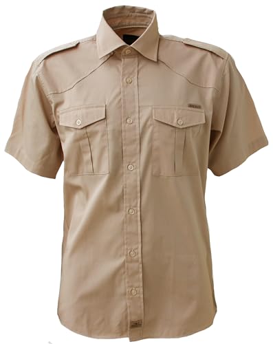 ROCK-IT Apparel Hemd Herren Kurzarm [S-5XL] - 100% Baumwolle - US-Hemd im coolen Military Look - Worker Hemd - Worker Shirt Outdoor - Sportliches Freizeithemd L Beige von ROCK-IT Apparel