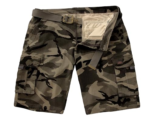 ROCK-IT Apparel Herren Cargoshorts mit Gürtel Vintage Bermuda Short mit 6 Taschen zum verschließen Männer Kurze Sommer Hose - Größen S-5XL - Black Camo L von ROCK-IT Apparel