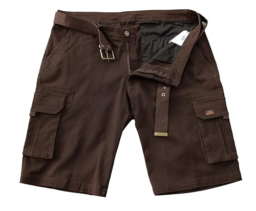 ROCK-IT Apparel Herren Cargoshorts mit Gürtel Vintage Bermuda Short mit 6 Taschen zum verschließen Männer Kurze Sommer Hose - Größen S-5XL - Braun XXL von ROCK-IT Apparel