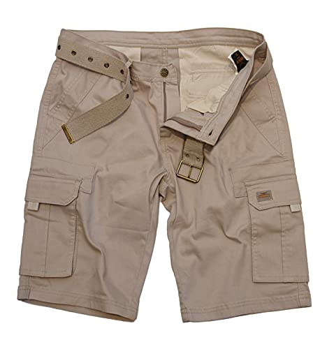 ROCK-IT Apparel Herren Cargoshorts mit Gürtel Vintage Bermuda Short mit 6 Taschen zum verschließen Männer Kurze Sommer Hose - Größen S-5XL - Khaki 5XL von ROCK-IT Apparel