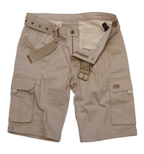 ROCK-IT Apparel Herren Cargoshorts mit Gürtel Vintage Bermuda Short mit 6 Taschen zum verschließen Männer Kurze Sommer Hose - Größen S-5XL - Khaki XL von ROCK-IT Apparel