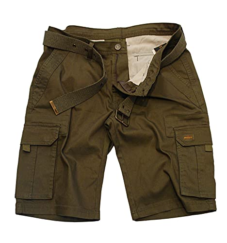 ROCK-IT Apparel Herren Cargoshorts mit Gürtel Vintage Bermuda Short mit 6 Taschen zum verschließen Männer Kurze Sommer Hose - Größen S-5XL - Olive Grün 3XL von ROCK-IT Apparel