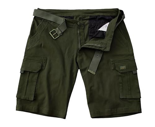 ROCK-IT Apparel Herren Cargoshorts mit Gürtel Vintage Bermuda Short mit 6 Taschen zum verschließen Männer Kurze Sommer Hose - Größen S-5XL - Olive Grün M von ROCK-IT Apparel