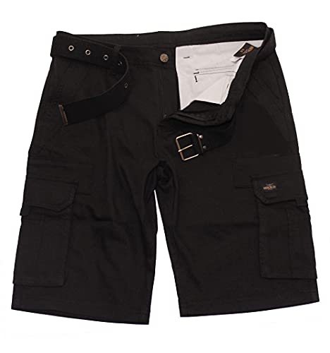 ROCK-IT Apparel Herren Cargoshorts mit Gürtel Vintage Bermuda Short mit 6 Taschen zum verschließen Männer Kurze Sommer Hose - Größen S-5XL - Schwarz 3XL von ROCK-IT Apparel