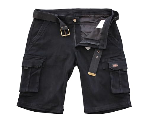 ROCK-IT Apparel Herren Cargoshorts mit Gürtel Vintage Bermuda Short mit 6 Taschen zum verschließen Männer Kurze Sommer Hose - Größen S-5XL - Schwarz 3XL von ROCK-IT Apparel