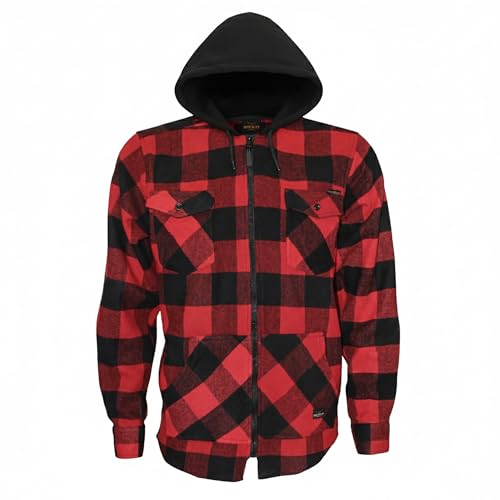ROCK-IT Apparel Herren Flanellhemd mit Kapuze Langarm Holzfällerhemd Karohemd Premium Freizeithemd Shirt kariert Größen S-5XL Made in Europe Schwarz/Rot M von ROCK-IT Apparel