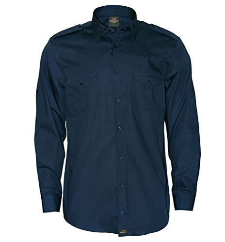 ROCK-IT Apparel Herren Langarm Hemd - 100% Baumwolle - Worker Hemd mit Schulterklappen - Kent Kragen [Größen S-5XL] Farbe Navy XL von ROCK-IT Apparel